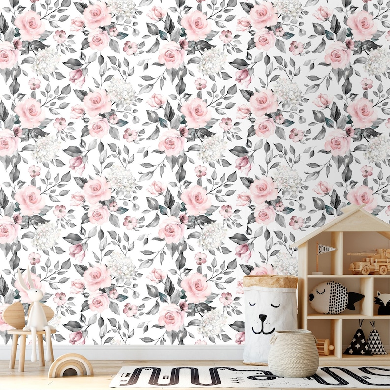 Watercolor Roses Peel and Stick Wallpaper Vintage Floral - Etsy