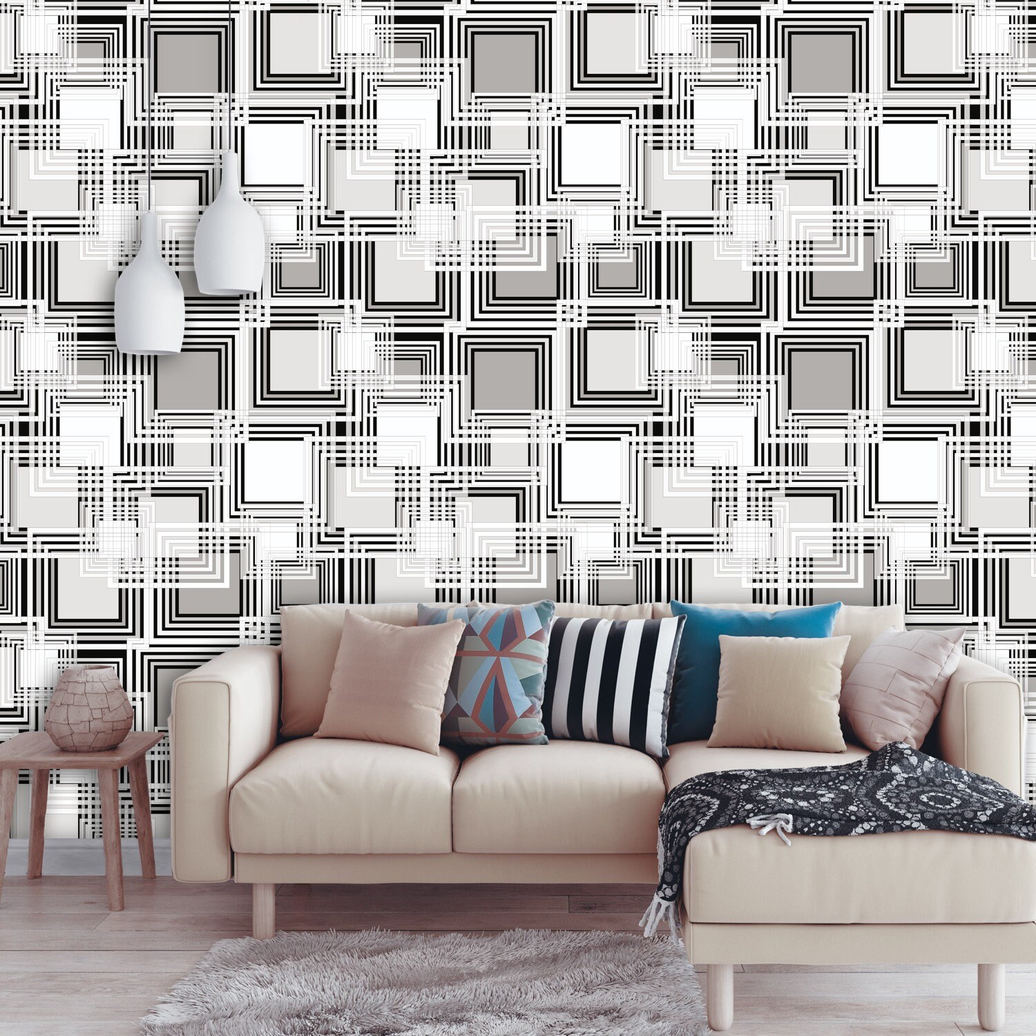 Square Removable Wallpaper Geometric Peel and Stick Wall - Etsy