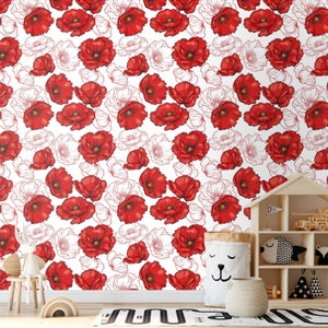 Red white floral wallpaper Peel and Stick Wall Paper for Bedroom or Living room Self adhesive wallpaper 213 image 7