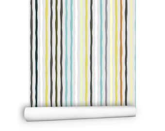 Pastel Strips Removable wallpaper | Geometric Peel and Stick Wall Paper for Bedroom or Kids Room | Watercolor Mural # 209