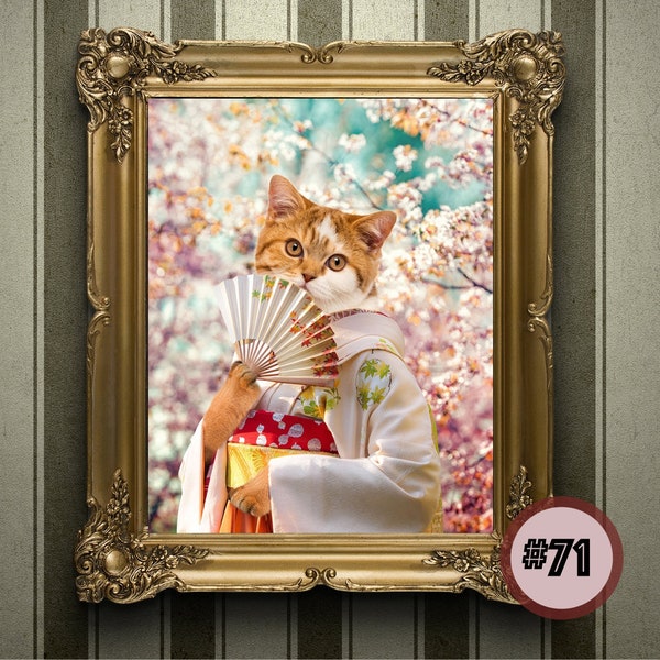 Cat Portrait | Japanese Style Pet Portrait from photos | Pet lovers gift | Female Pet Painting Art - Lady Sakura. Digital Portrait or print