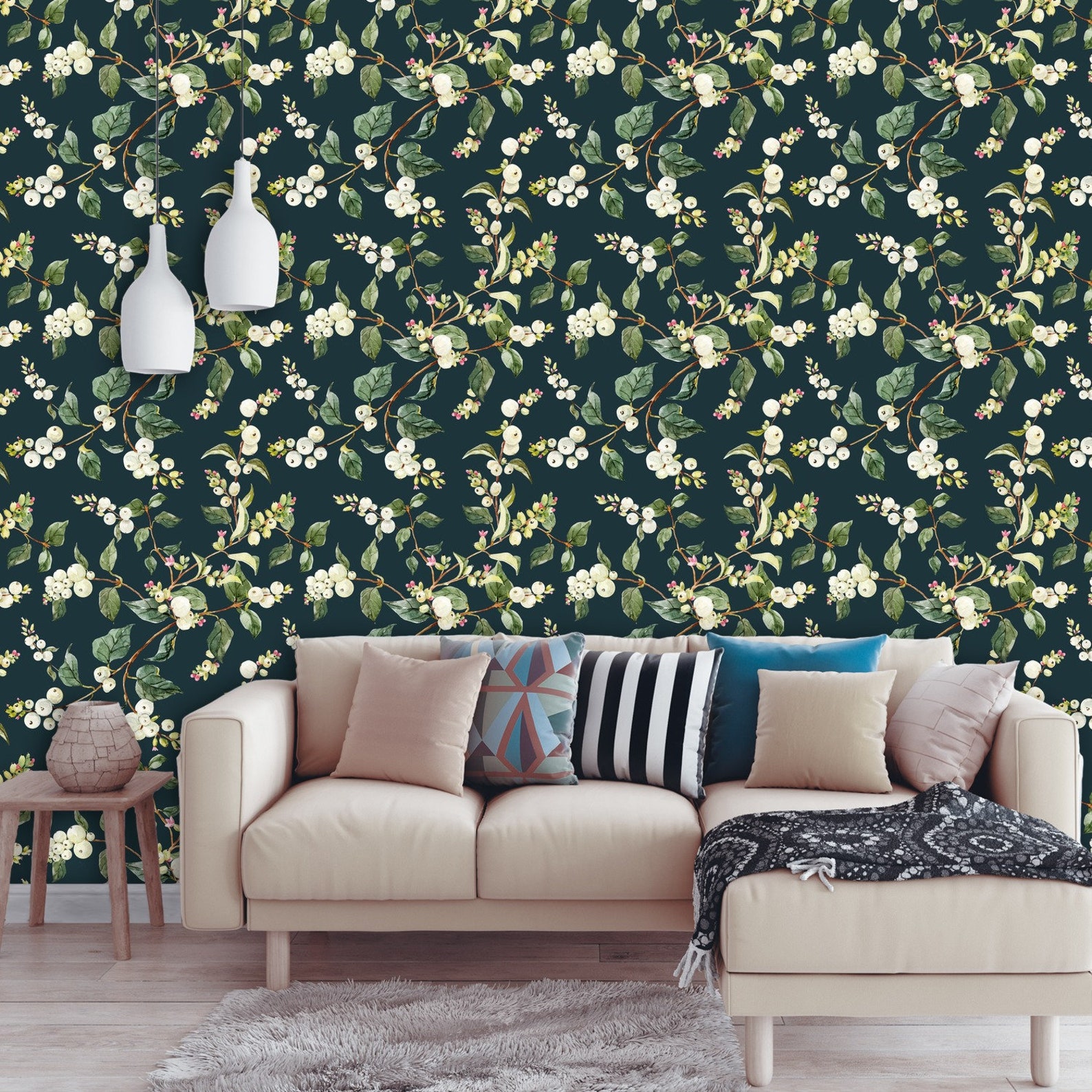Green Removable wallpaper Floral Peel and Stick Wall Paper Etsy