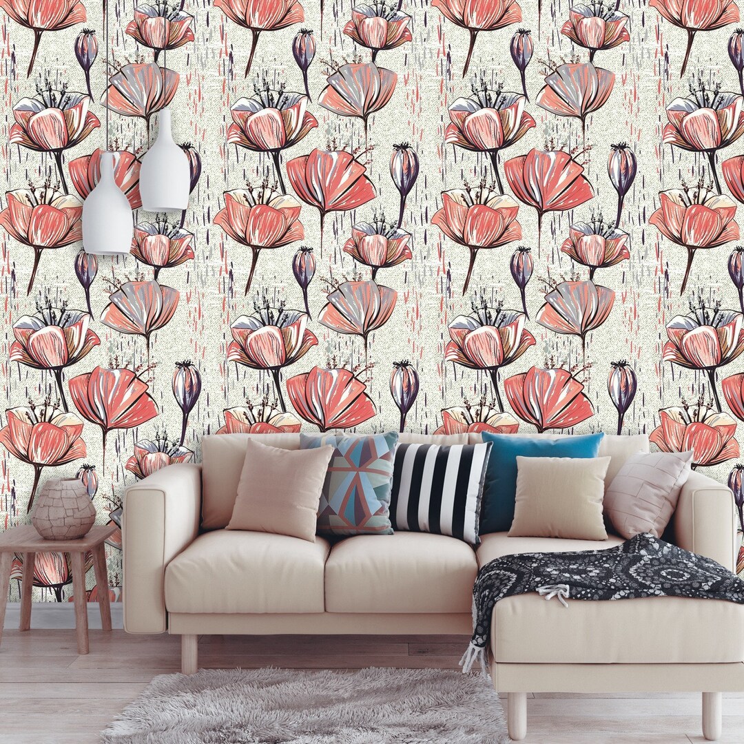 Red Flower Removable Wallpaper Poppy Peel and Stick Wall Paper for ...