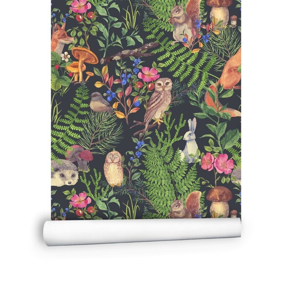 Floral Removable wallpaper | Animal Peel and Stick Wall Paper for Bedroom or Living room | Wallpaper Owl # 395