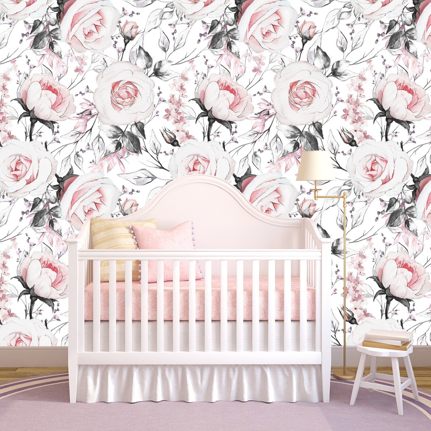 Pink Roses Removable Wallpaper Watercolor Flower Peel and Etsy