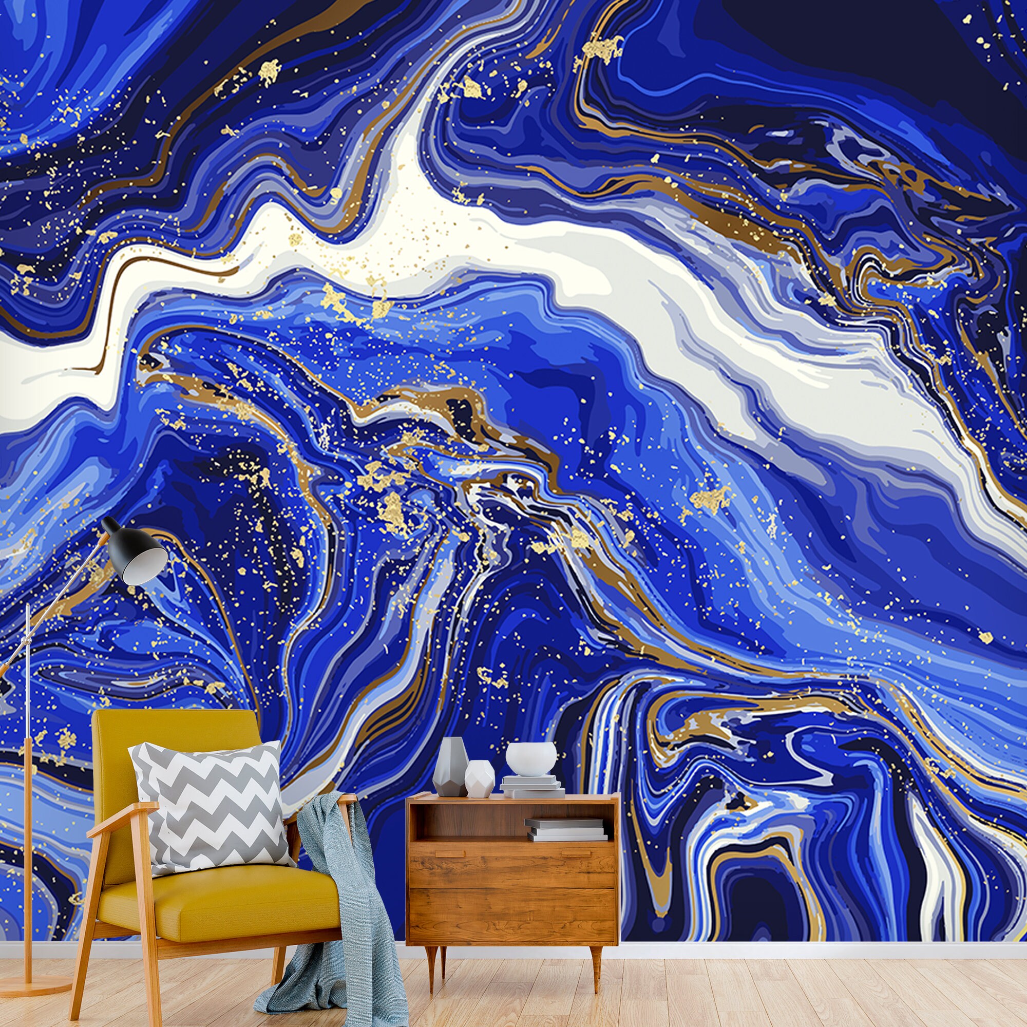 Blue Wallpaper Peel and Stick Marble Wallpaper Abstract Etsy