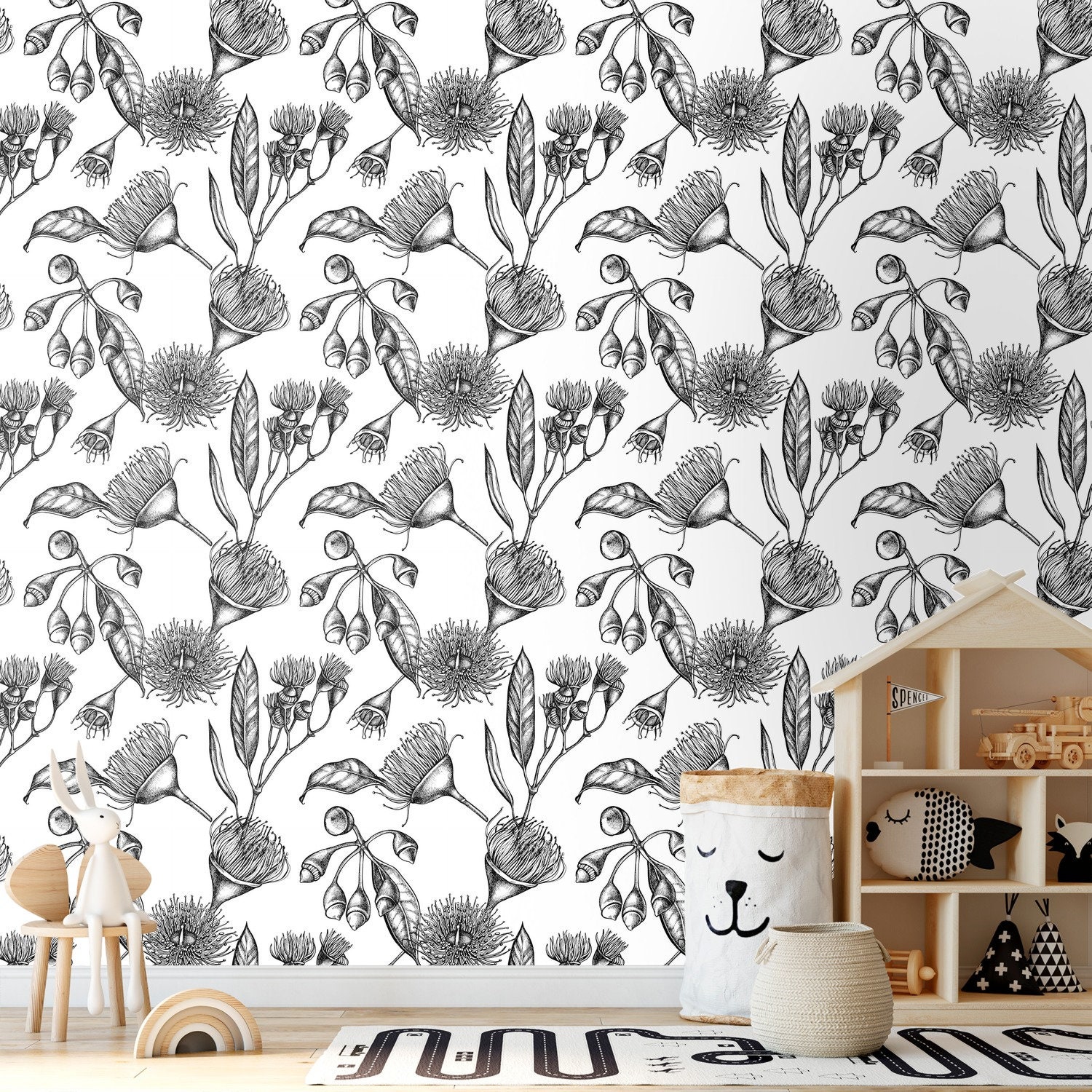 Dark Floral Removable wallpaper Monochrome Peel and Stick | Etsy