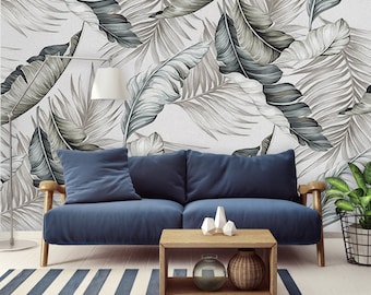 Tropical Wallpaper Mural, Botanical Wallpaper Peel and Stick - Leaf Wallpaper, Modern Removable Wallpaper for Living Room Bedroom # 571