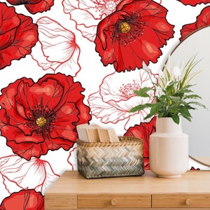 Red white floral wallpaper Peel and Stick Wall Paper for Bedroom or Living room Self adhesive wallpaper 213 image 3
