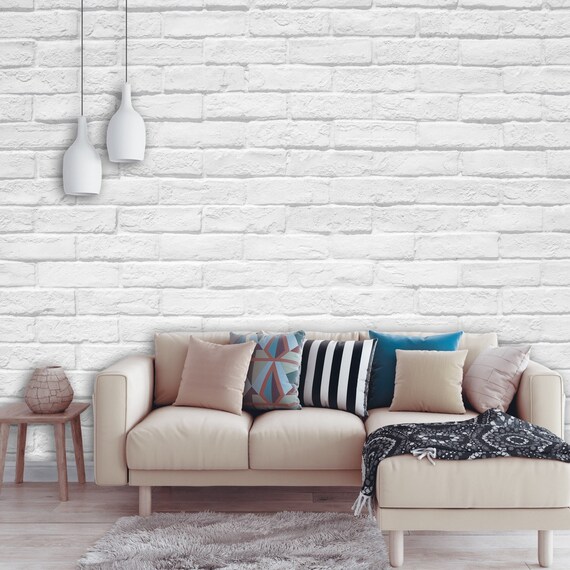 White Brick Removable Wallpaper Geometric Peel and Stick Etsy