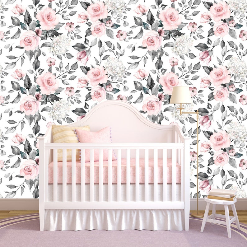 Watercolor Roses Peel and Stick Wallpaper Vintage Floral Etsy