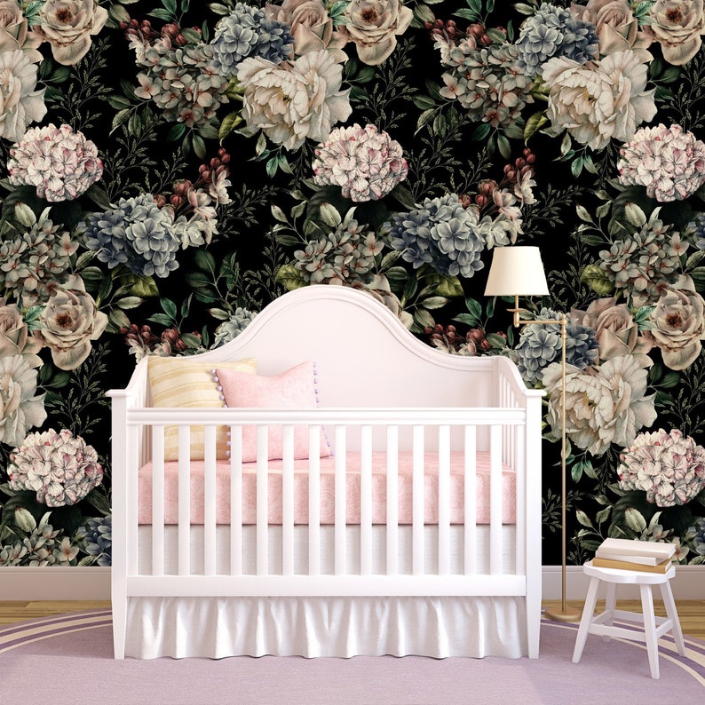 Dark Floral Removable wallpaper Large Flower Peel and Stick Etsy