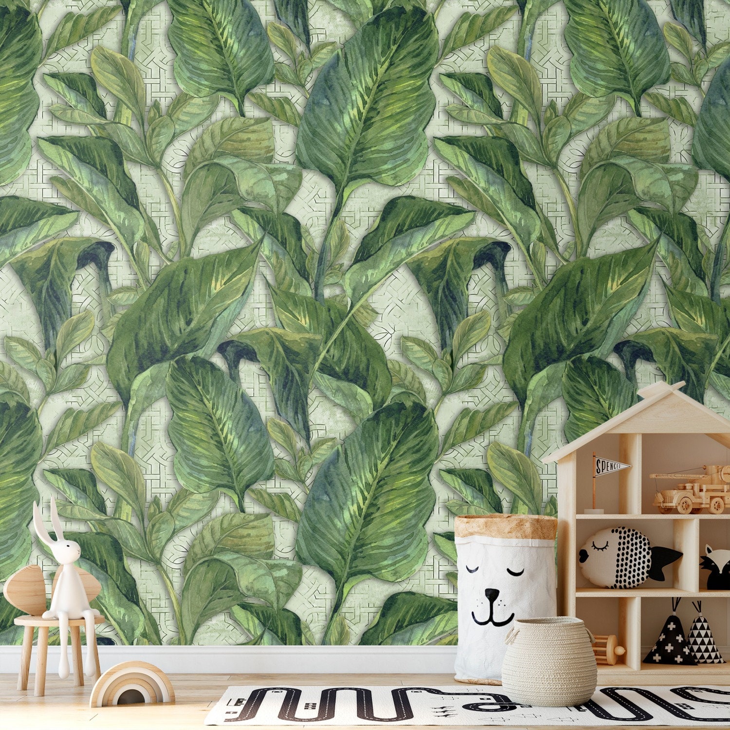 Green Tropical Removable wallpaper Plants Peel and Stick Etsy