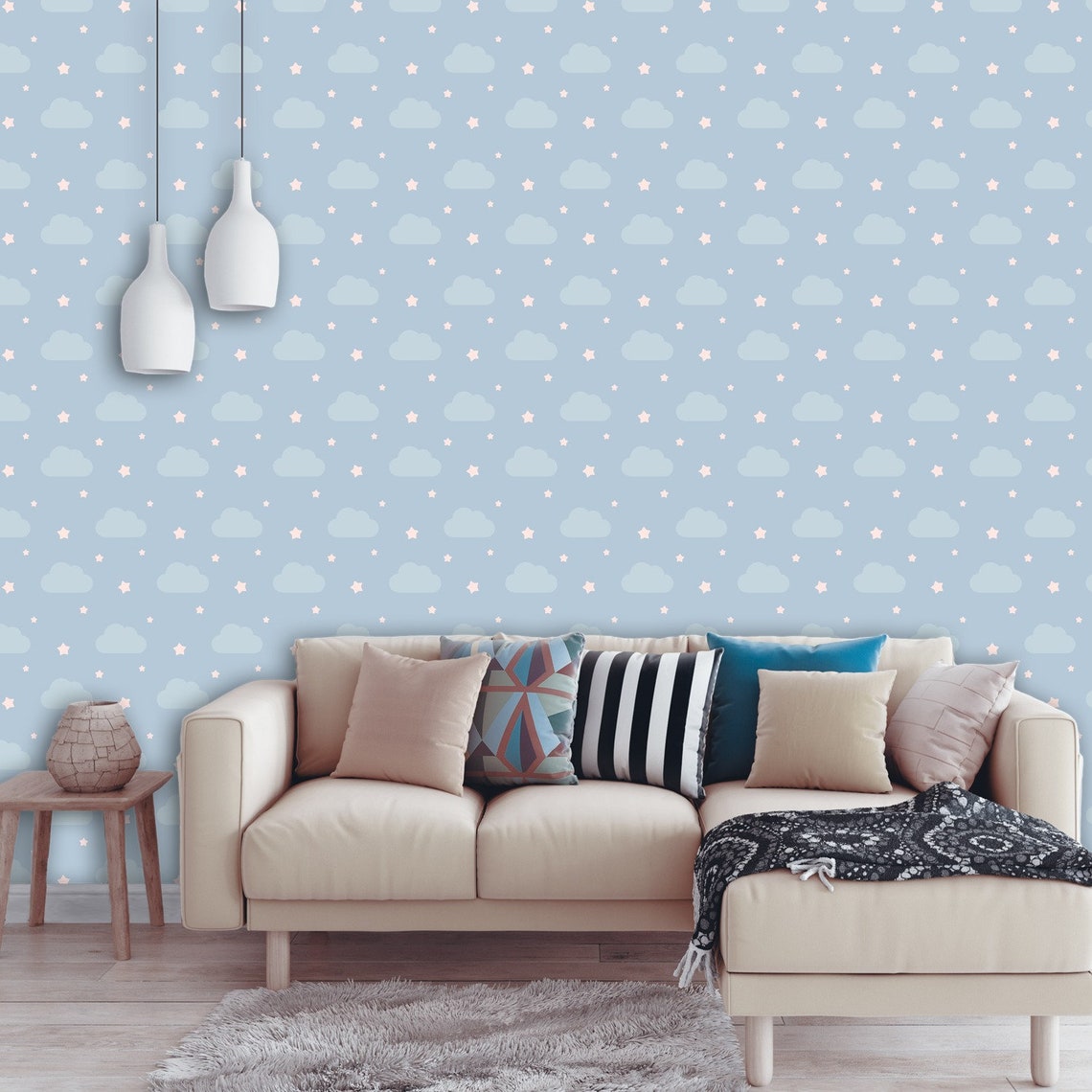 Blue Wallpaper Modern Wallpaper Nursery Removable Wallpaper - Etsy