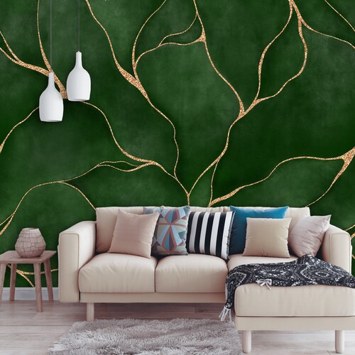 Dark Green Wall Mural Peel and Stick Marble Wallpaper Bedroom - Etsy