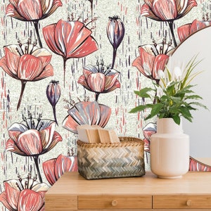 Red Flower Removable Wallpaper Poppy Peel and Stick Wall Paper for ...