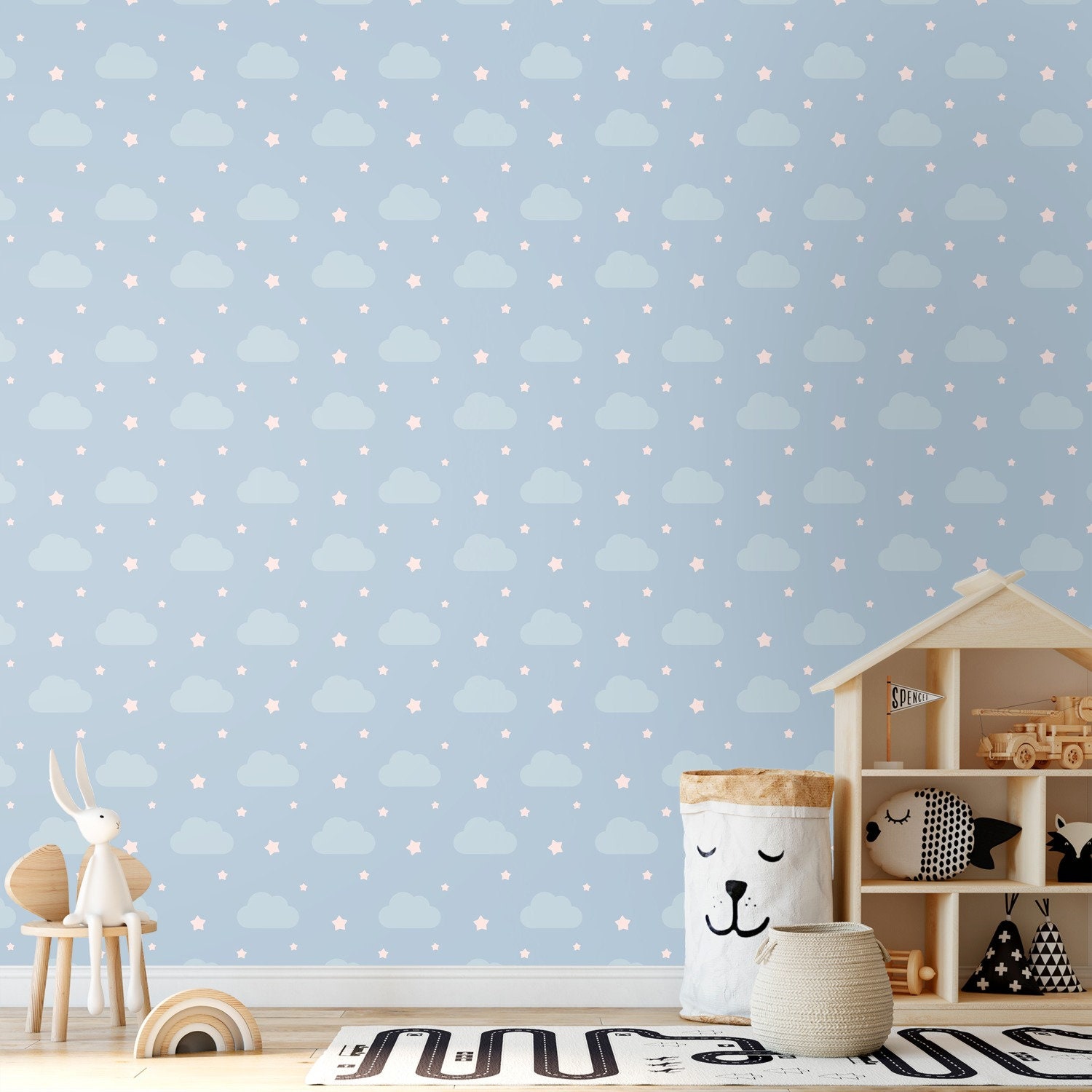 Blue Wallpaper Modern Wallpaper Nursery Removable Wallpaper | Etsy