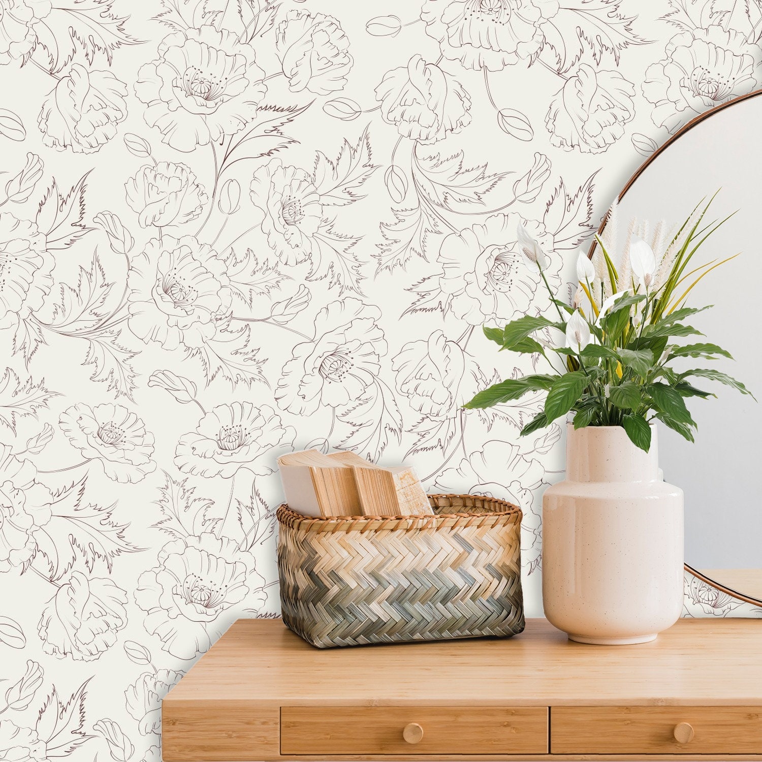 Beige Flower Removable wallpaper Floral Peel and Stick Wall - Etsy.de