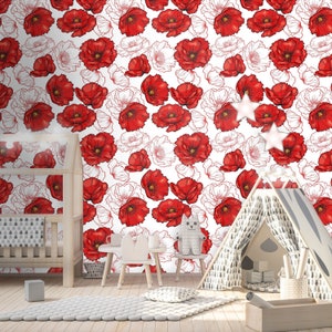 Red white floral wallpaper Peel and Stick Wall Paper for Bedroom or Living room Self adhesive wallpaper 213 image 8