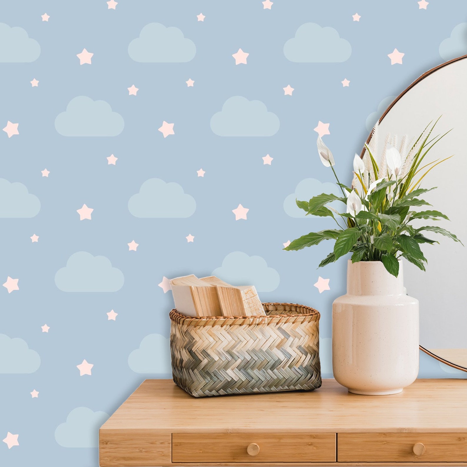 Blue Wallpaper Modern Wallpaper Nursery Removable Wallpaper | Etsy