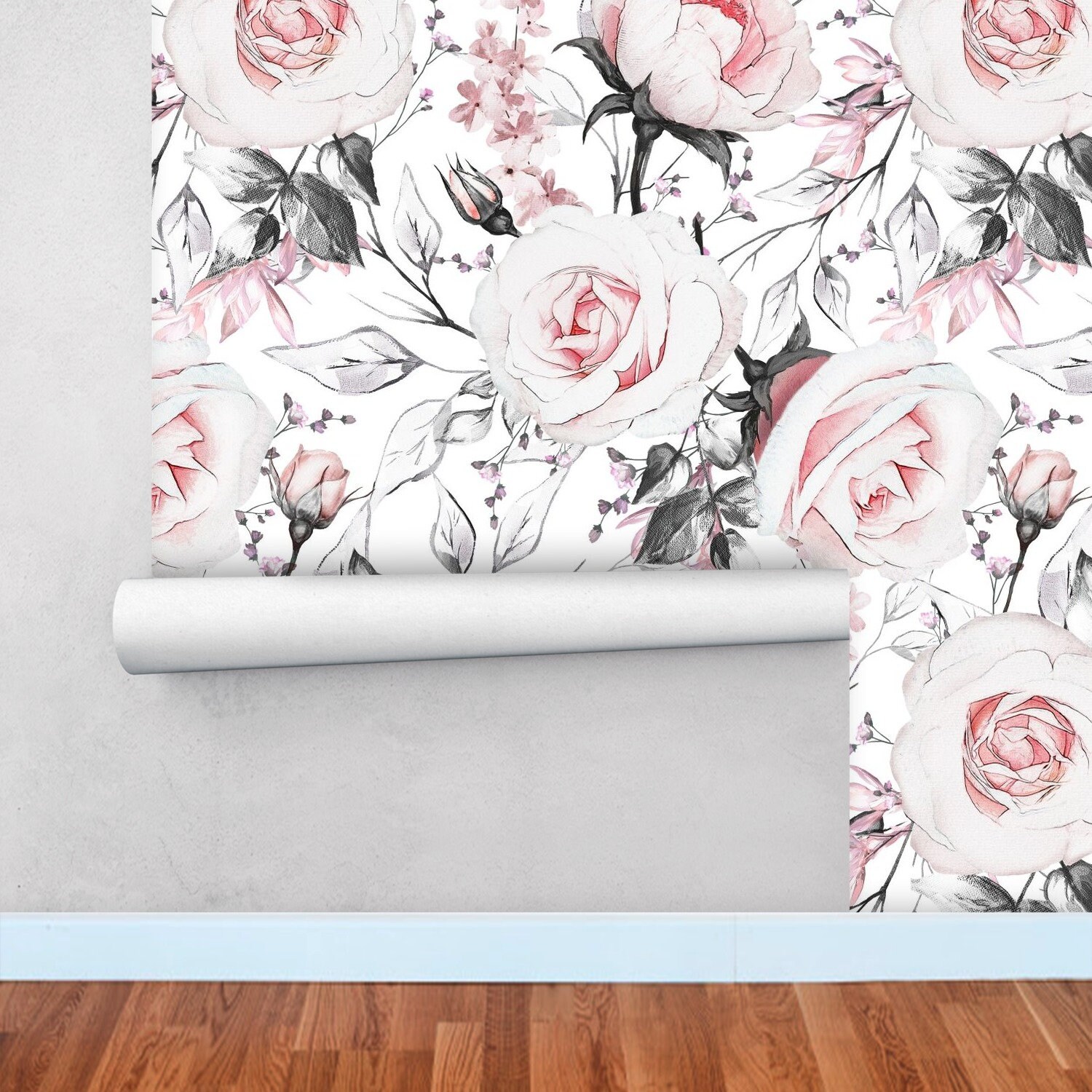 Pink Roses Removable Wallpaper Watercolor Flower Peel and Etsy