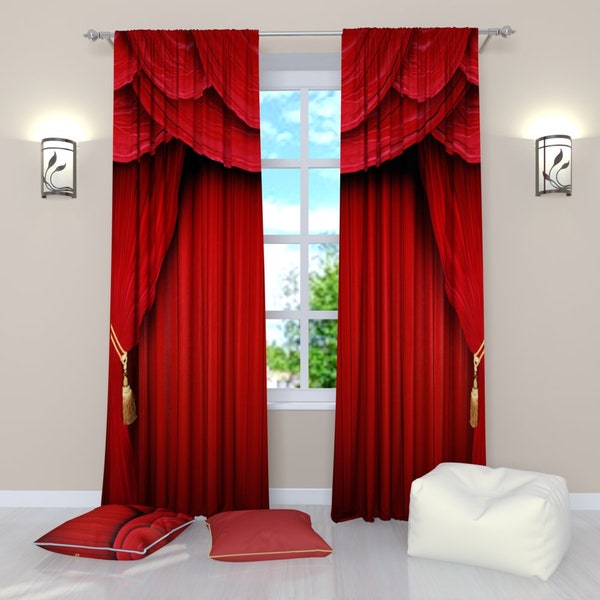 Red curtains for bedroom living room | Curtain panels Scene | Theater curtains drapes 84 inches | Perfect for home movie theater