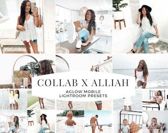 4 mobiele Lightroom-presets, COLLAB x ALLIAH-bundel, AGLOW-presets, reispresets, strandpresets, beste presets, mobiele Lightroom-presets