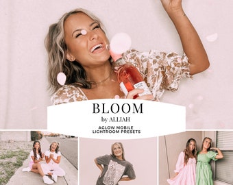 BLOOM van ALLIAH, Aglow-presets, roze presets, pastel-presets, beste presets, mobiele Lightroom-presets, alliah-presets, beste bewerkingen, filters