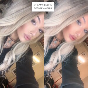May include: A before and after photo of a person with blonde hair. The photo on the left shows the person with minimal makeup, while the photo on the right shows the person with more makeup and a more polished look.