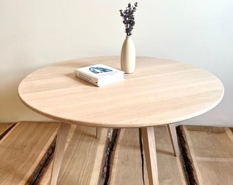 round solid wood oak coffee table, rustic circle coffee table, mid century modern coffee table, large outdoor coffee table