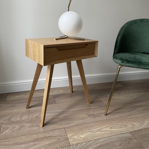 modern nightstand with drawer, solid oak wood 画像 6