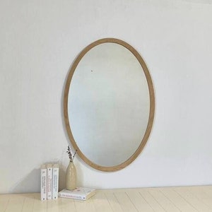 oval  solid oak mirror for badroom, large oval mirror, wooden frame mirror wall decor for bathroom vanity, decorative modern wood mirror
