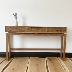 Console table with drawers mid century,narrow wooden handmade console,modern oak desk entry living room