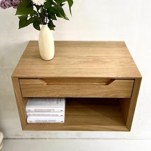floating nightstand with drawer, mid century wall mounted nightstand shelf, scandinavian bed side table for bedroom, bedside table modern