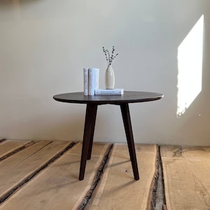 round solid wood oak coffee table, rustic circle coffee table, mid century modern coffee table, large outdoor coffee table