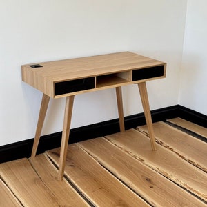 wood desk with drawers, small office desk, handmade cstom furniture, solid oak modern desk, writing work table image 1