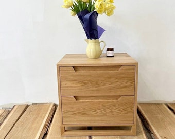 nightstand with drawers, bedside table for bedroom, white oak wood nightstand for living room, 2 drawer night stand