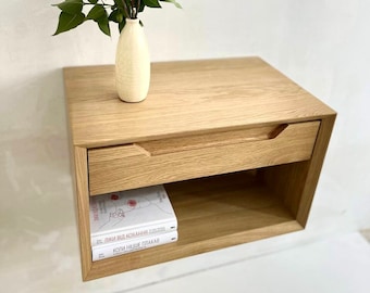 bedside table with drawer, solid oak wood floating nightstand, nursery nightstand, bed side table for bedroom, unique ultra low nightstand