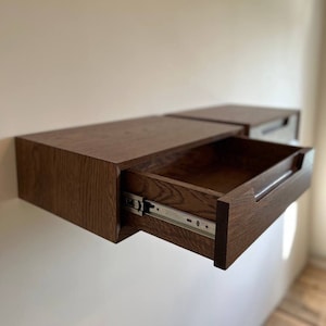 floating nightstand with drawer, wall mounted nightstand set of 2, wood bed side table for bedroom, modern nightstand, end side table
