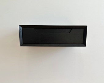 Small solid wood floating bedside table, modern wall mounted nightstand, custom bedside furniture with drawers