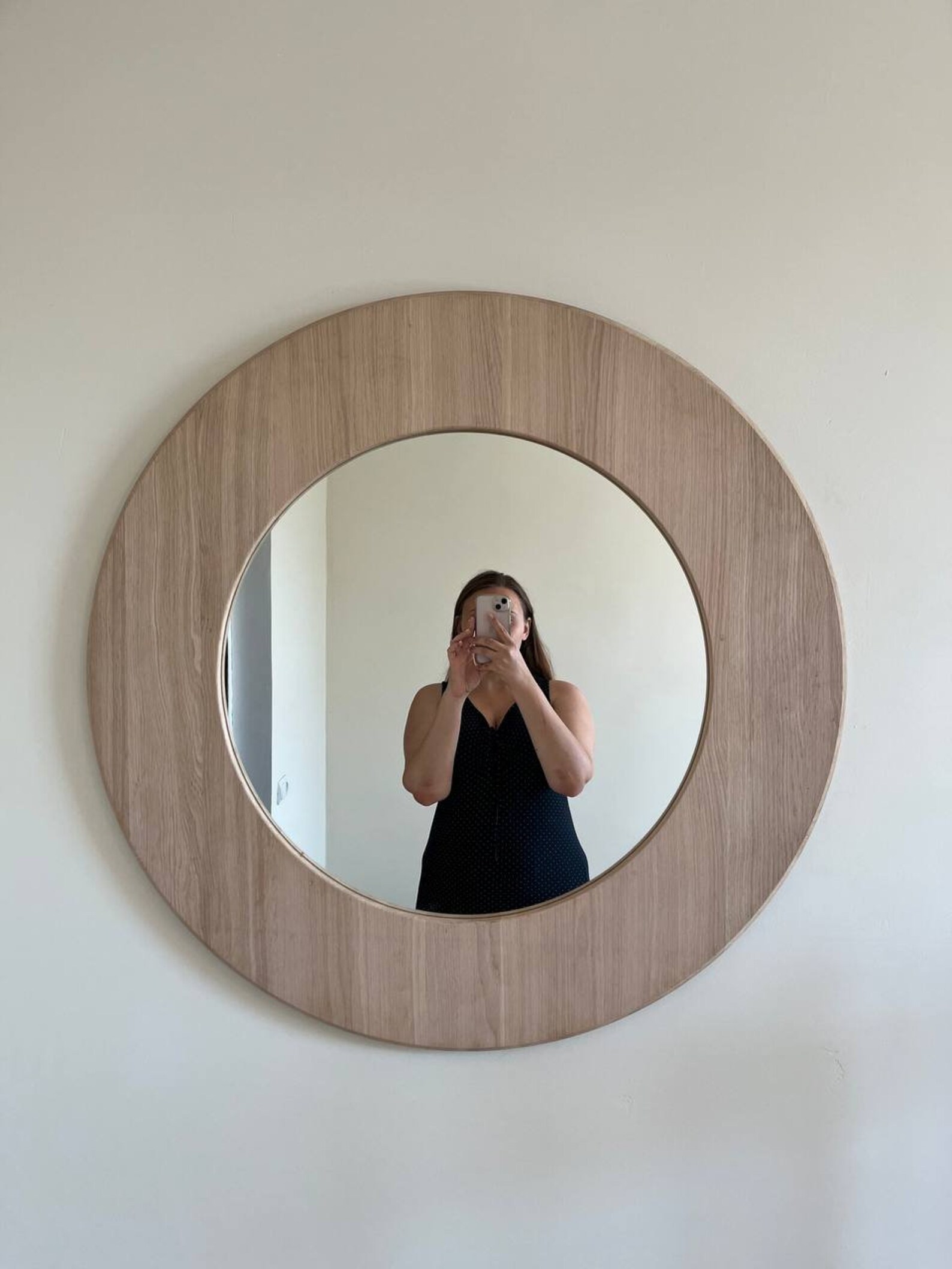 Circle Large Wooden White Oak Mirror Aesthetic Round Mirror Etsy