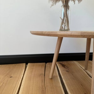 large round coffee table, scandinavian solid white oak wood side table, wooden mid century modern table, handmade furniture low circular image 4