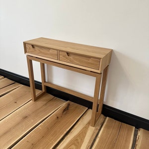 white oak console table with drawers, narrow long solid wood entry table, skinny small console table for living room, scandinavian furniture image 10