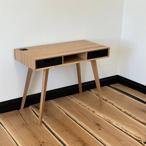 wood desk with drawers, small office desk, handmade cstom furniture, solid oak modern desk, writing work table image 7