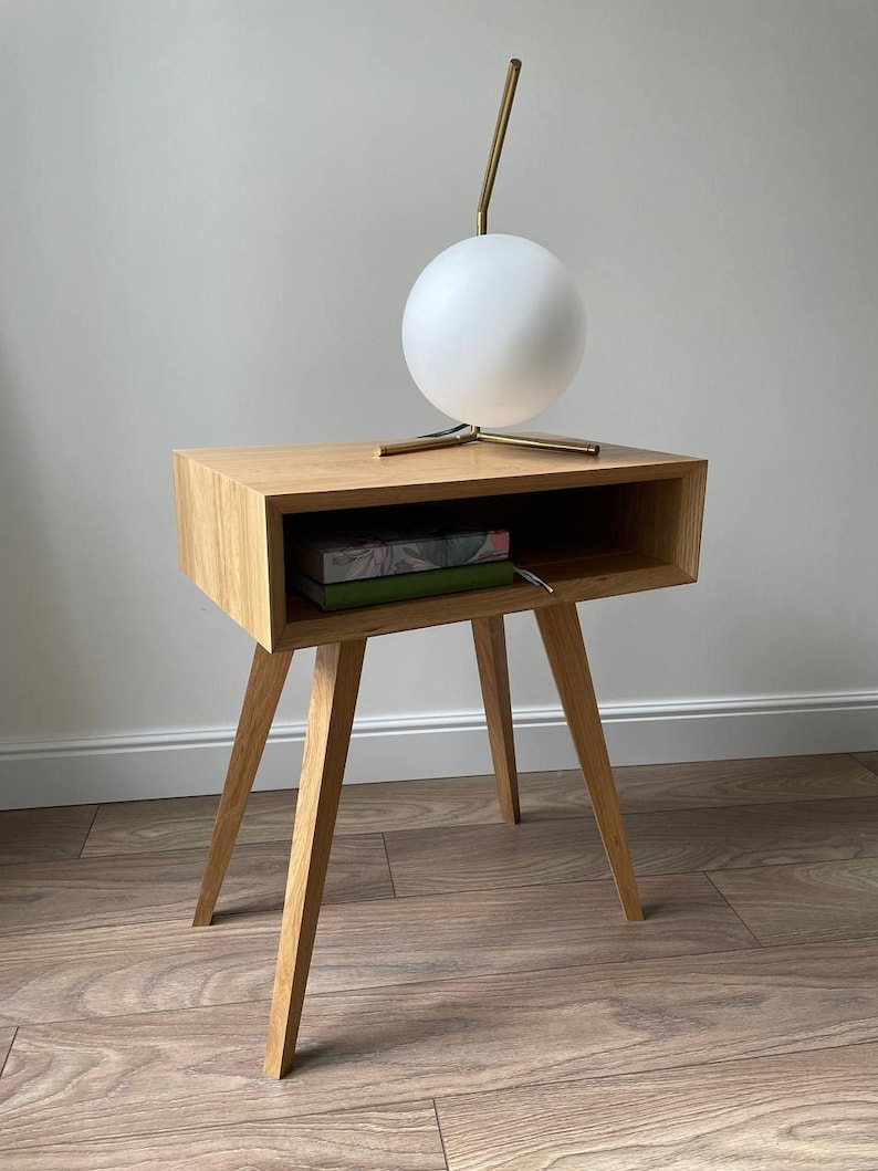 modern nightstand with drawer, solid oak wood image 8