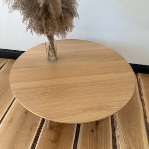large round coffee table, scandinavian solid white oak wood side table, wooden mid century modern table, handmade furniture low circular image 6