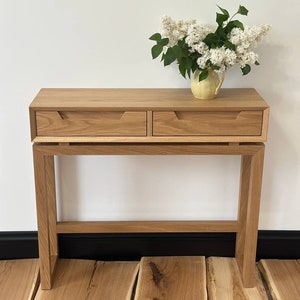 white oak console table with drawers, narrow long solid wood entry table, skinny small console table for living room, scandinavian furniture image 2