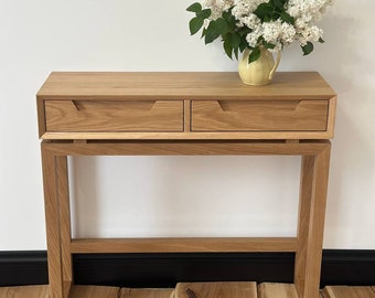 console table with drawers, entry skinny console, modern long console for living room, furniture solid oak wood