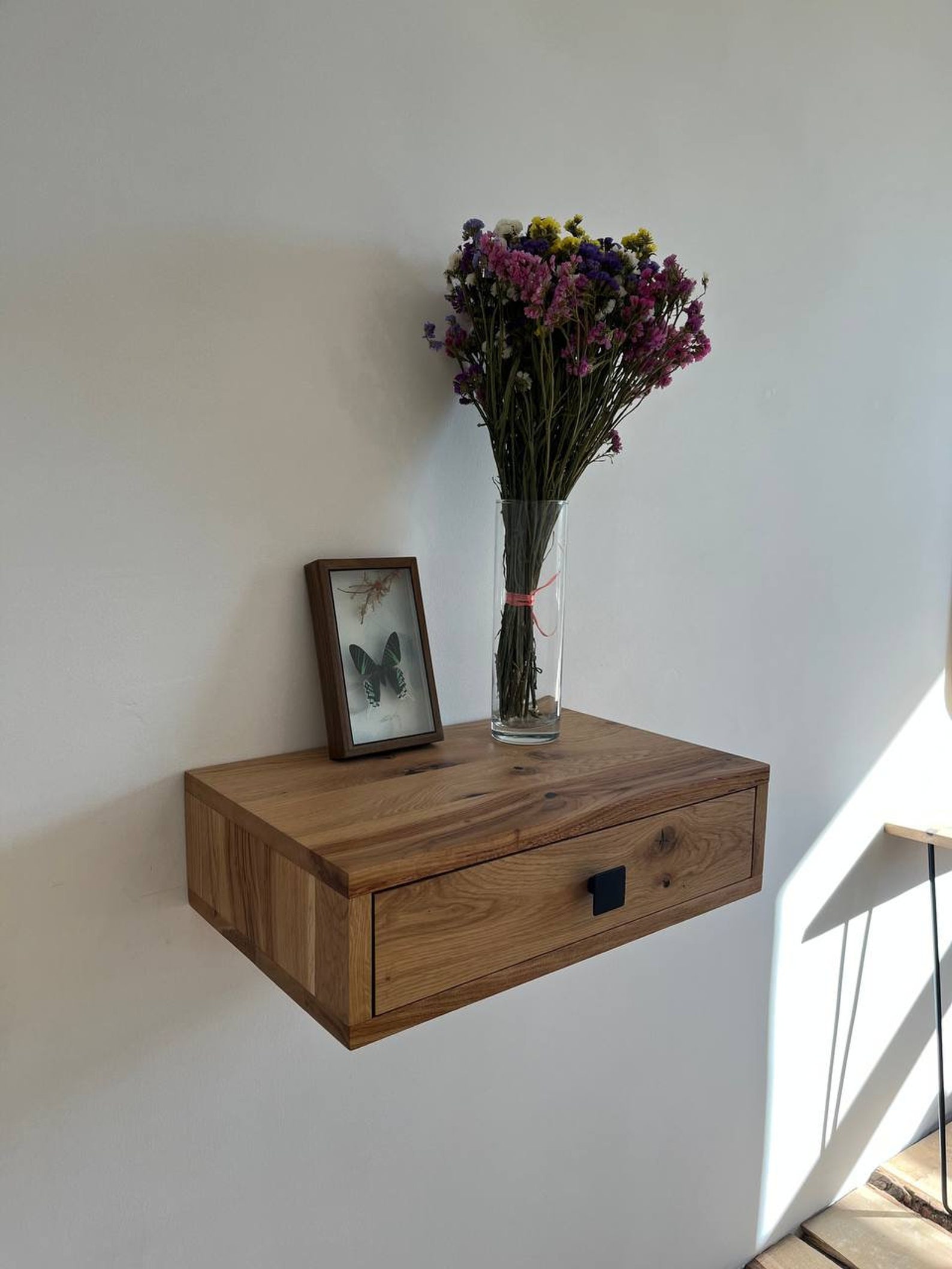 Rustic Floating Nightstand With Drawer White Oak Farmhouse Etsy