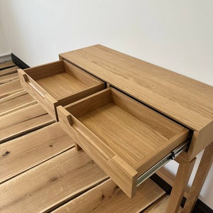 white oak console table with drawers, narrow long solid wood entry table, skinny small console table for living room, scandinavian furniture image 5